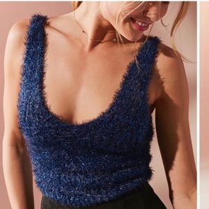 Urban Outfitters Blue Sparkly Fuzzy Crop Top Size Large